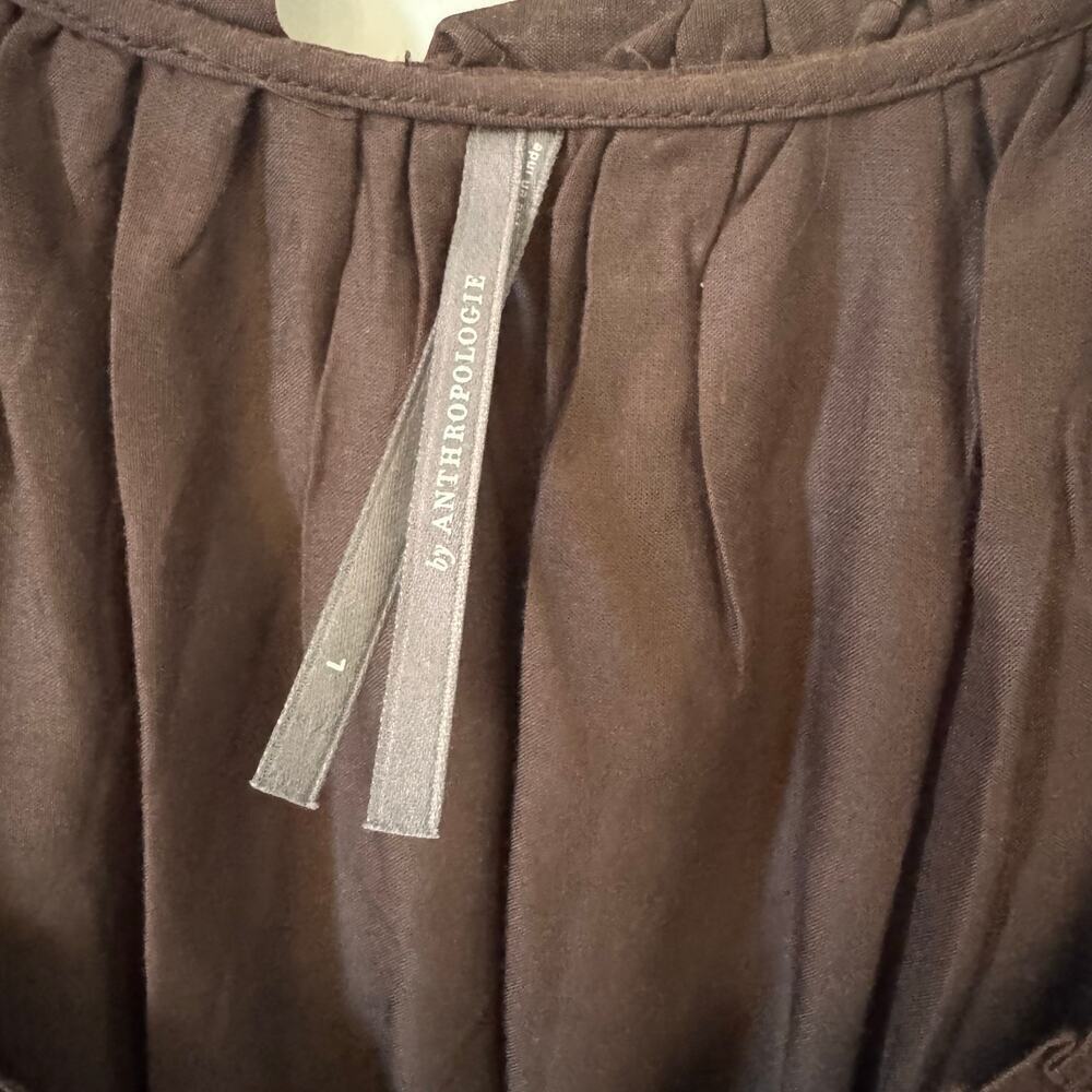 Anthropologie Puff Sleeve Scoop-Neck Tiered Maxi Dress Brown Western Size L - Picture 10 of 12